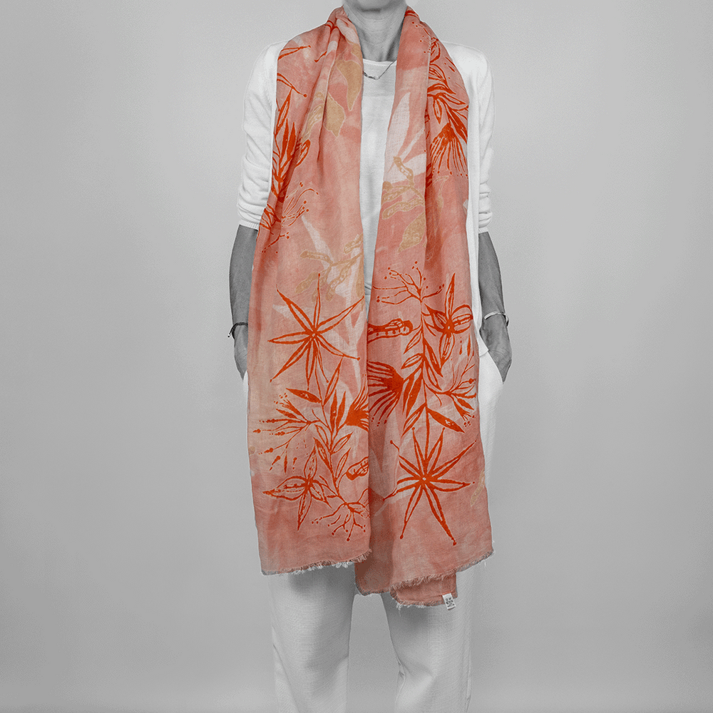 STOLA in lino stampata a mano orange