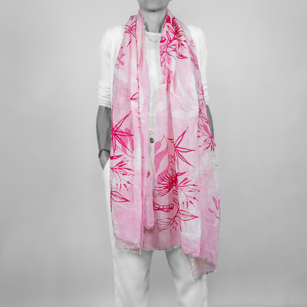 STOLA in lino stampata a mano pink