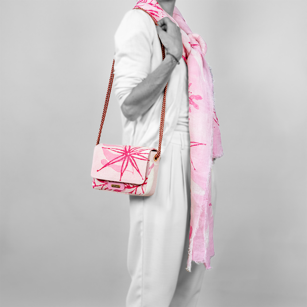 STOLA in lino stampata a mano pink