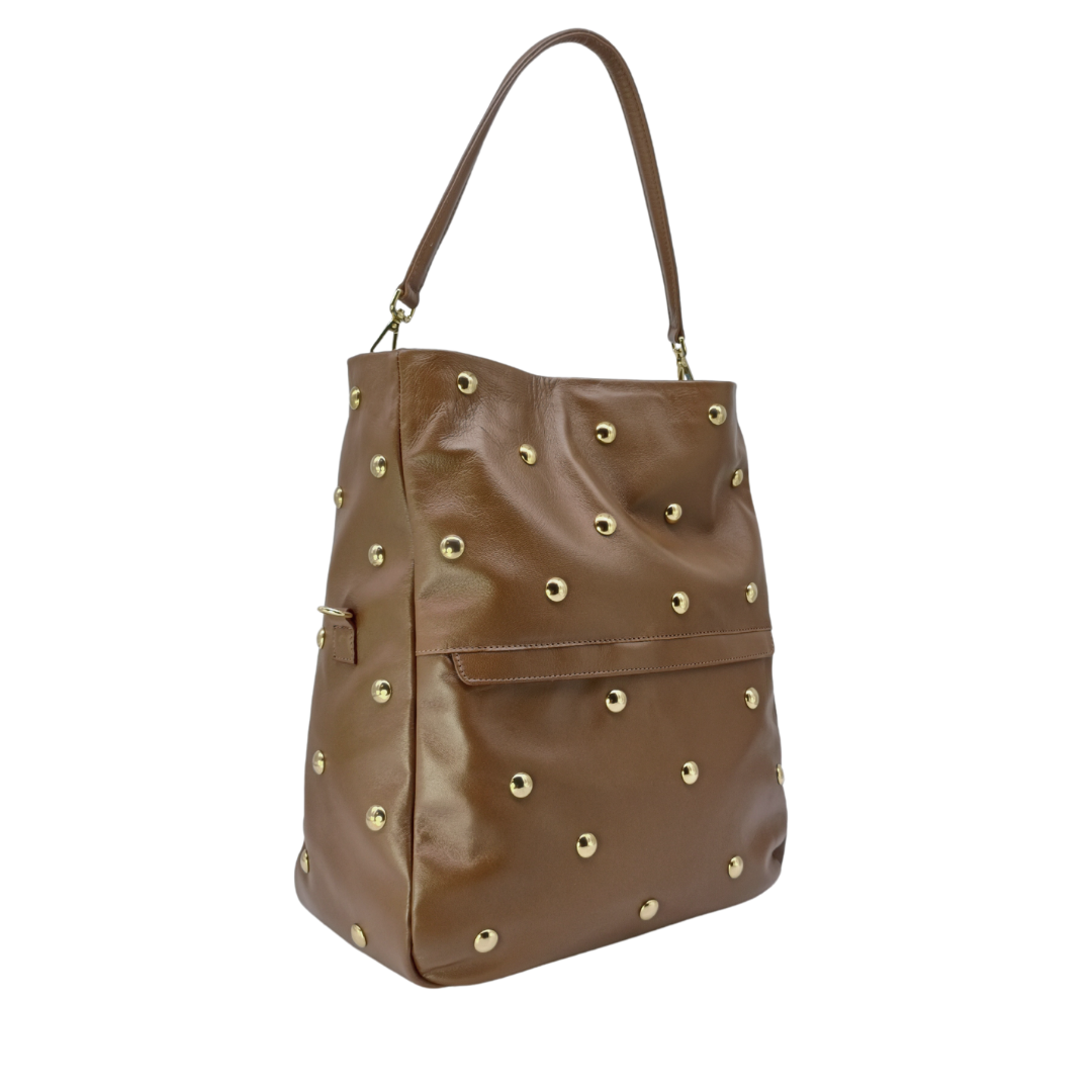 Borsa in pelle LUCREZIA Borchie tabacco