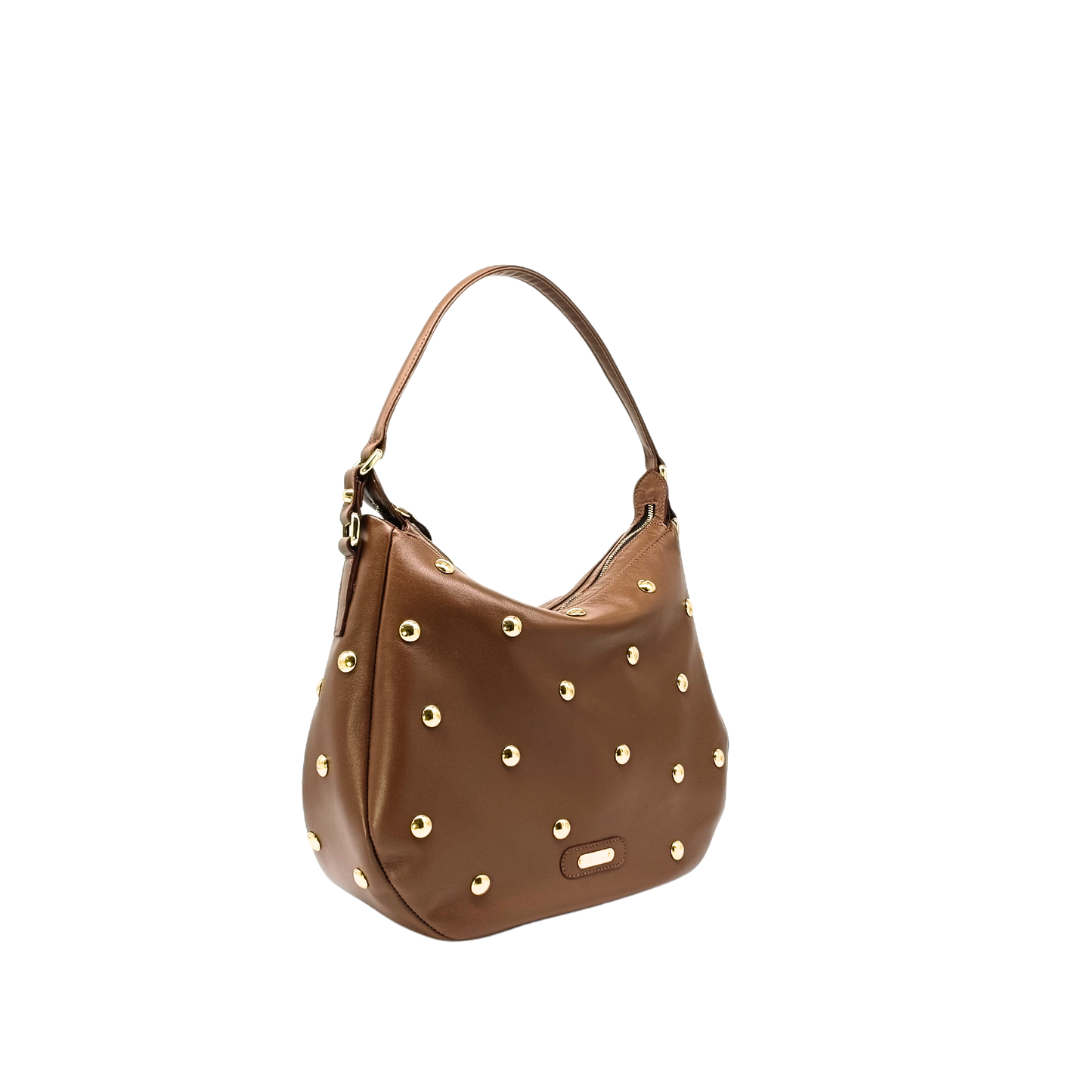 Borsa in pelle ANITA Borchie Tabacco