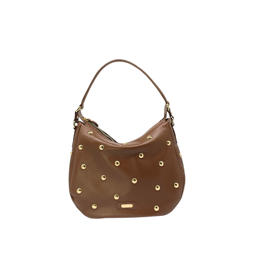 Borsa in pelle ANITA Borchie Tabacco