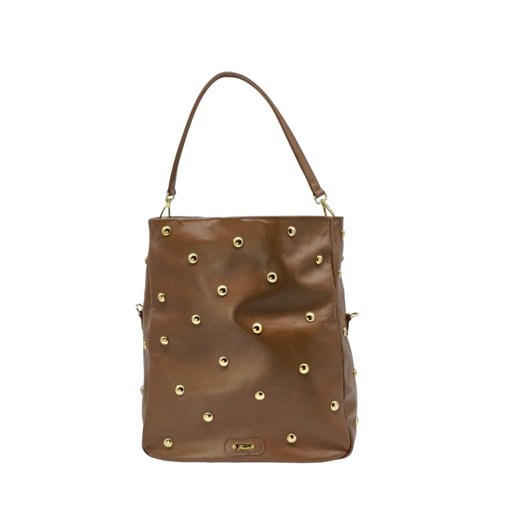 Borsa in pelle LUCREZIA Borchie tabacco