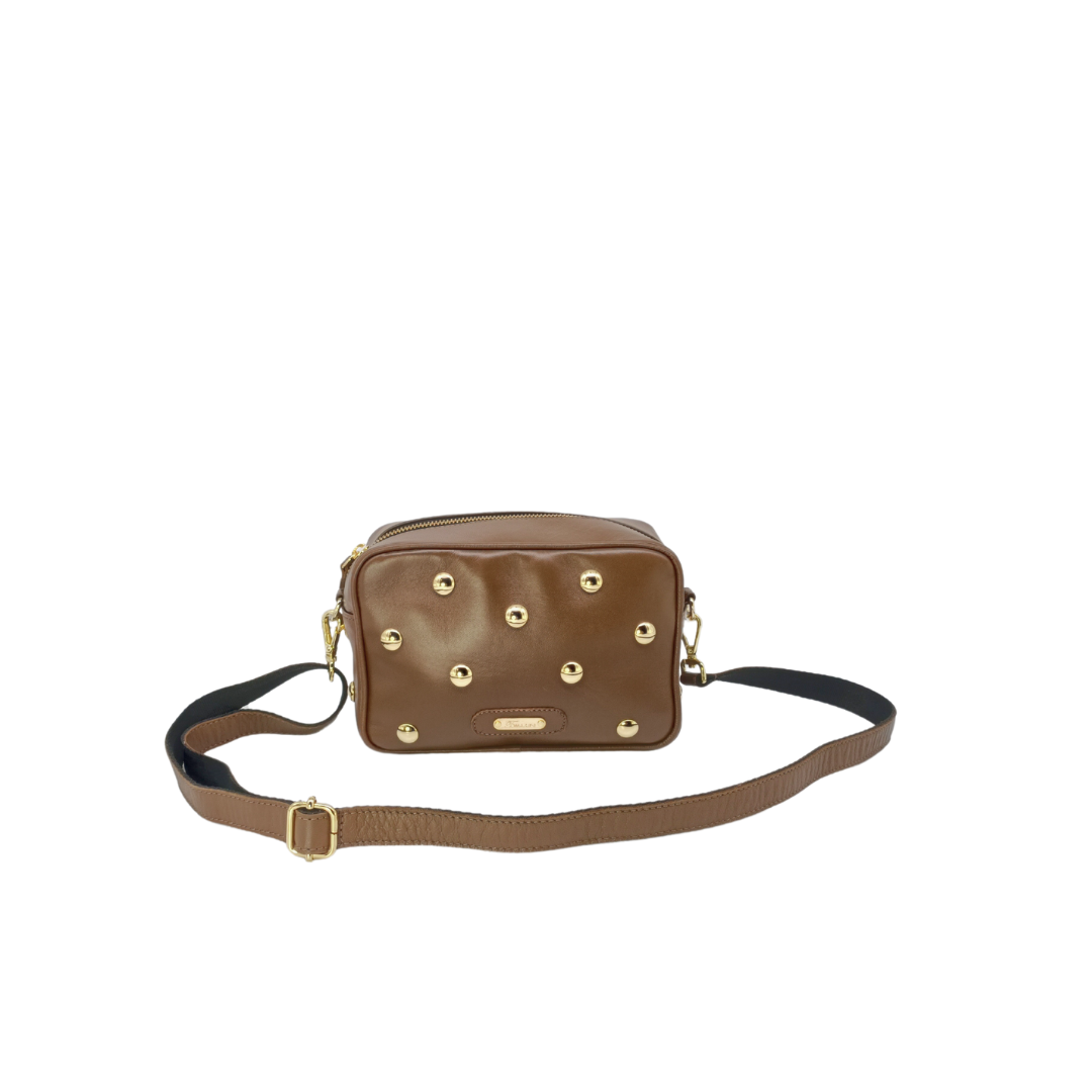 Borsa in pelle TINA Borchie Tabacco