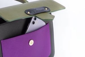 Borsa in pelle DAFNE verde oliva, viola e nero