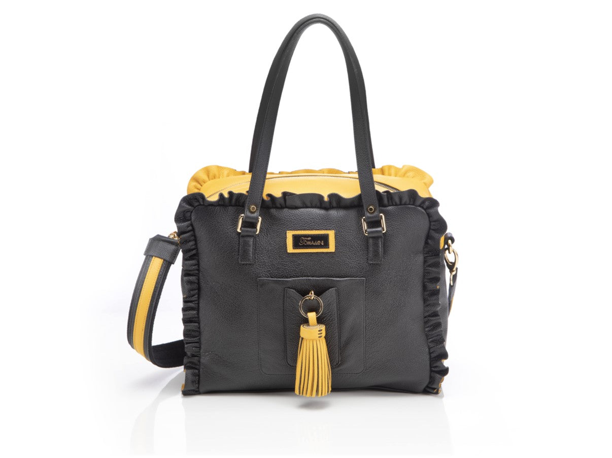 Borsa in pelle MARY con frappe giallo