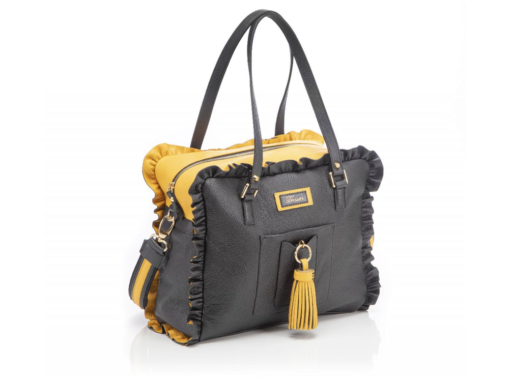 Borsa in pelle MARY con frappe giallo