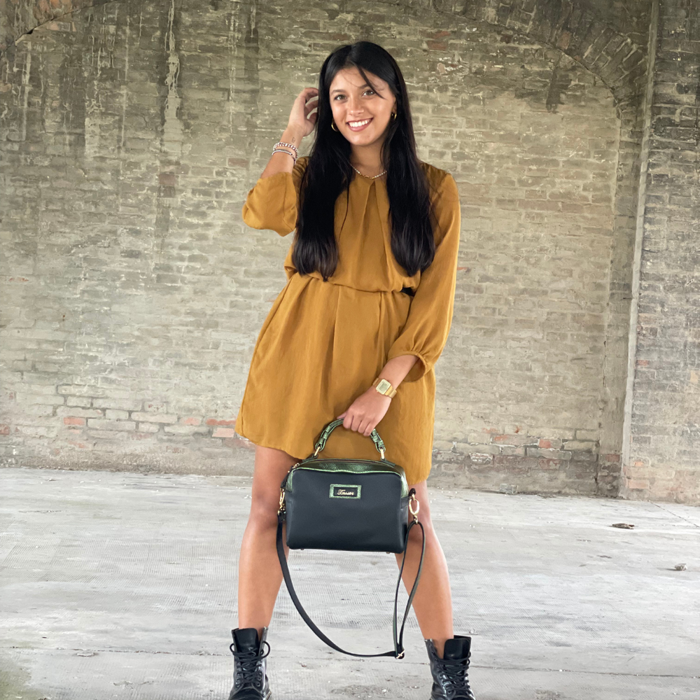 
                      
                        Borsa in pelle GRACE nero e ruggine lamé
                      
                    