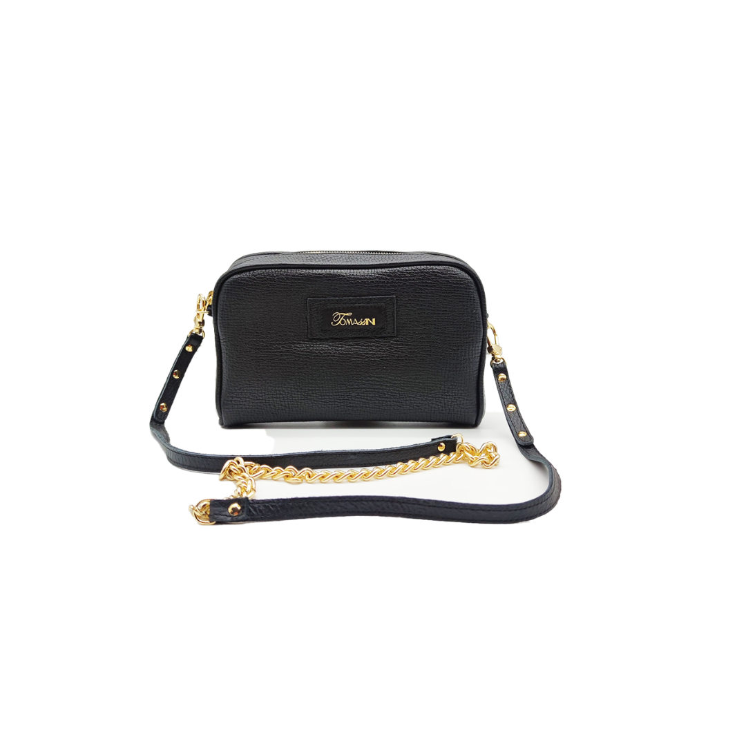 Borsa in pelle NINA nero tracolla con catena