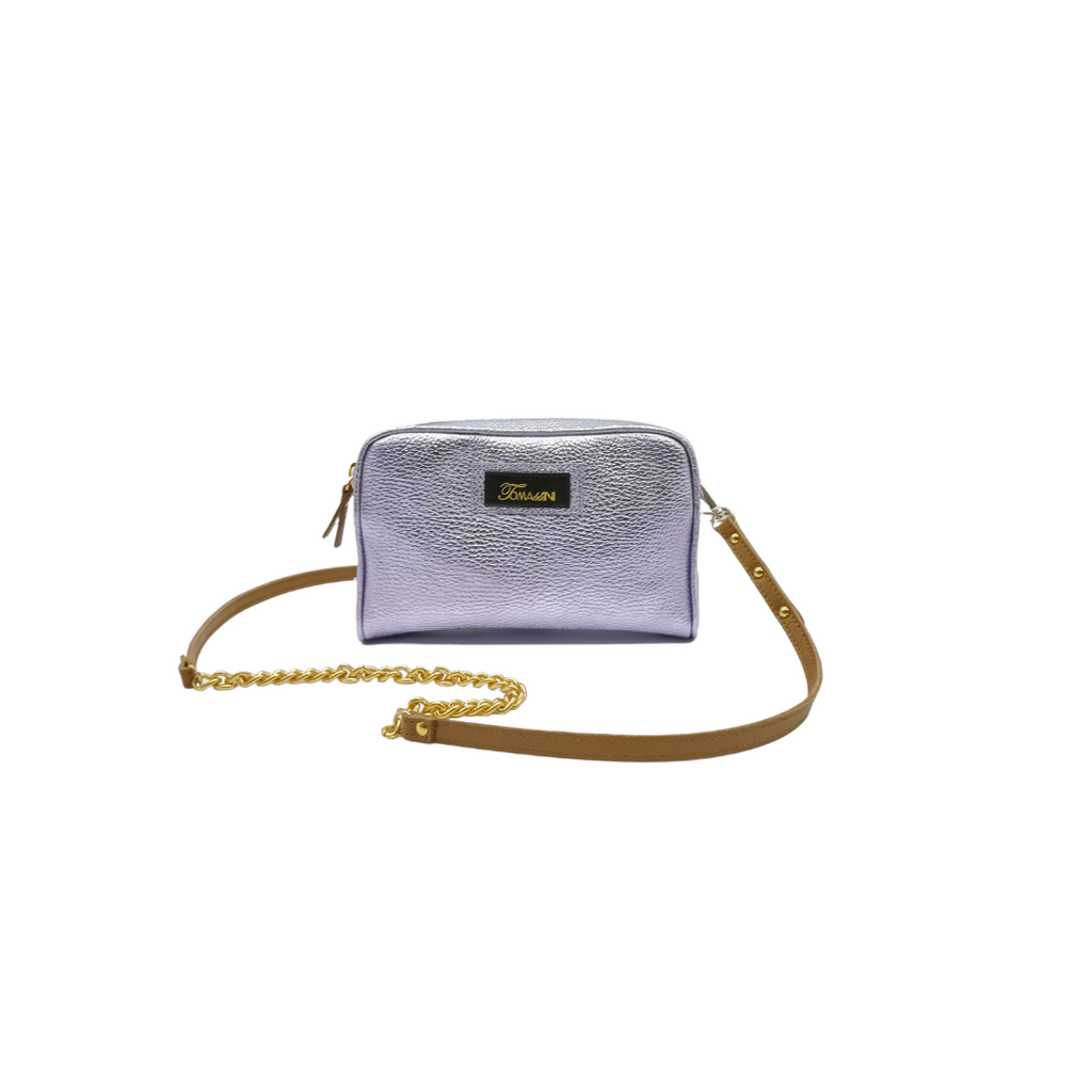 Borsa in pelle NINA orchidea tracolla con catena