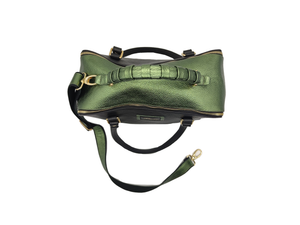 Borsa in pelle MARY nero e verde palude lamé
