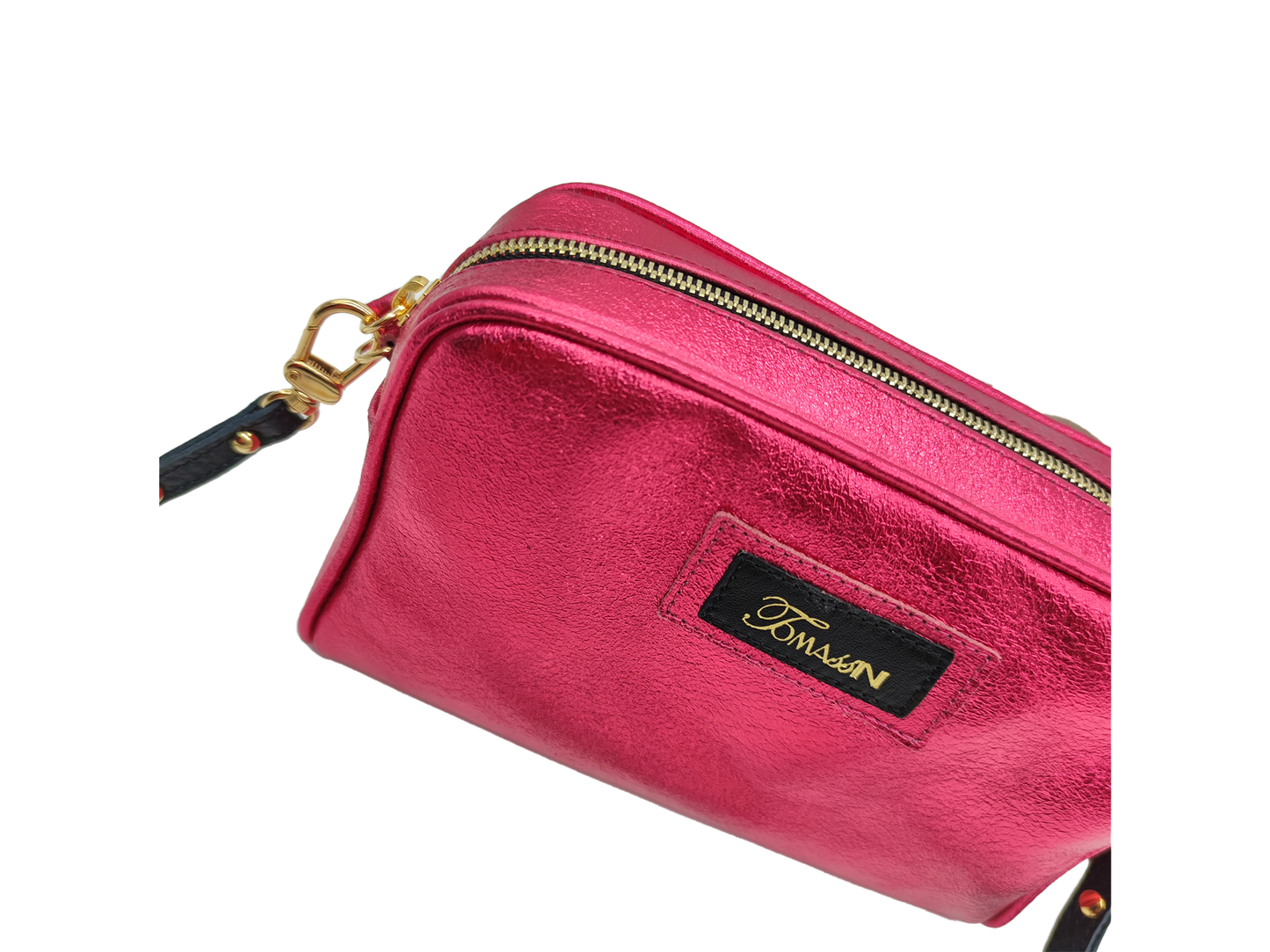 Borsa in pelle NINA fragola con tracolla con catena