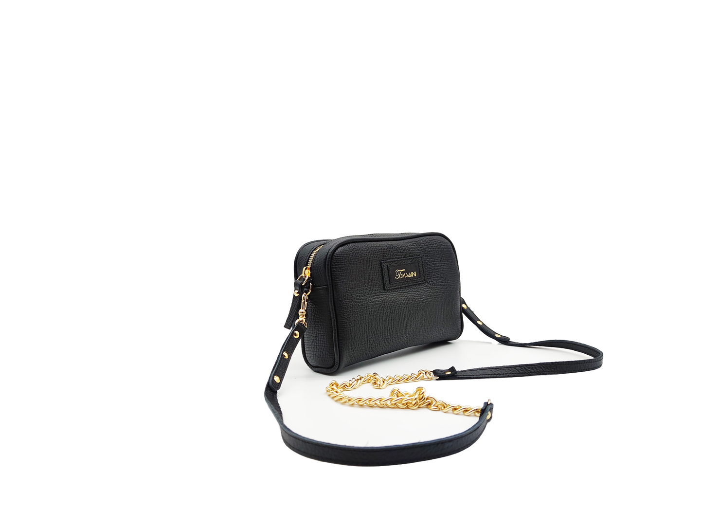 Borsa in pelle NINA nero tracolla con catena